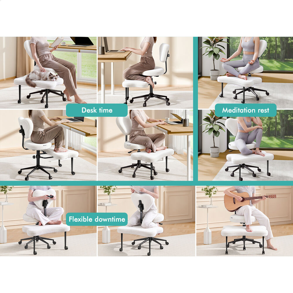 ALFORDSON Cross Legged Office Chair Kneeling Adjustable Backrest Boucle White