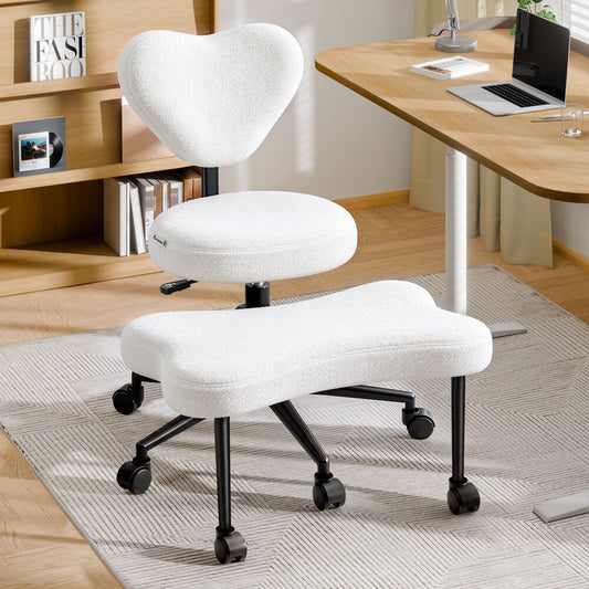 ALFORDSON Cross Legged Office Chair Kneeling Adjustable Backrest Boucle White