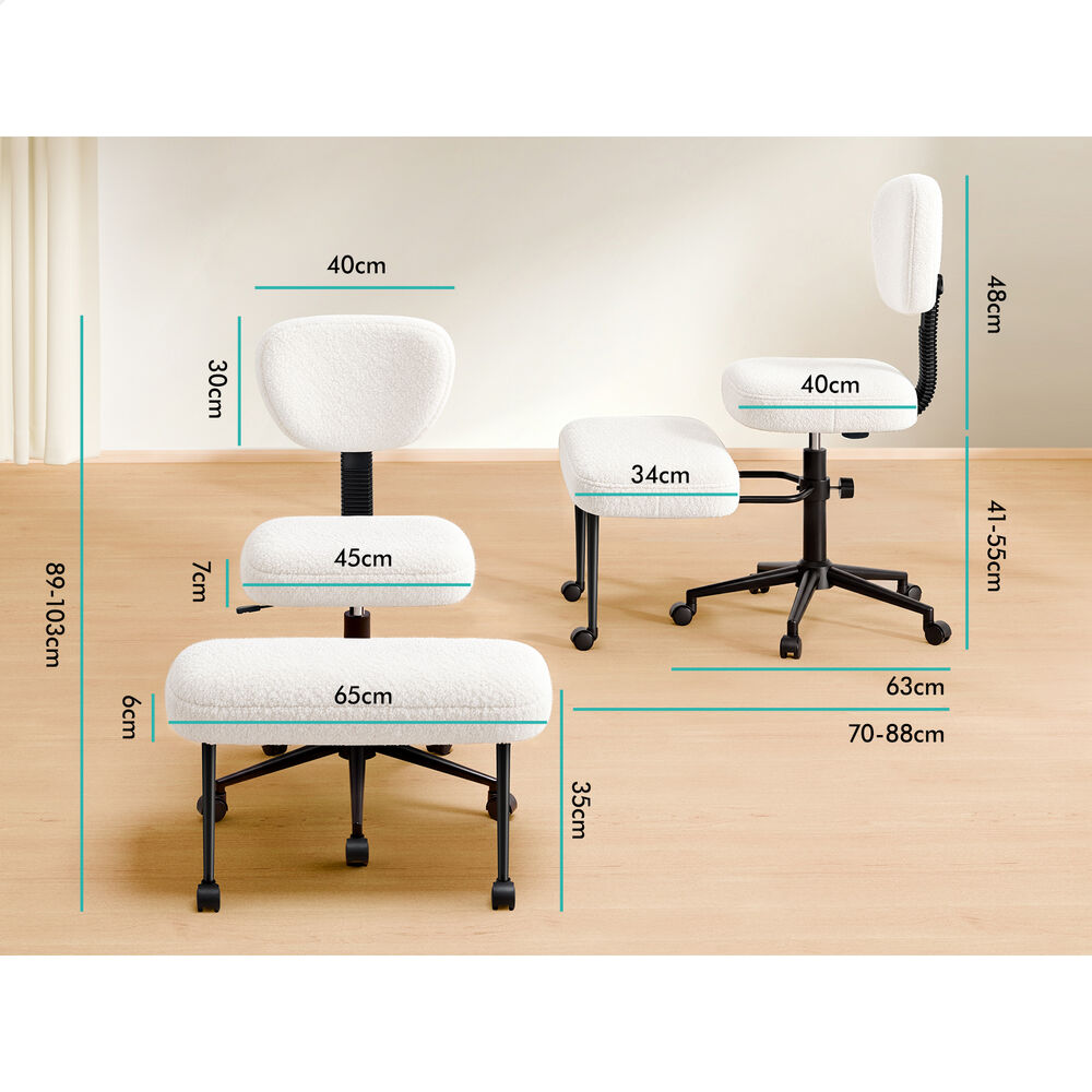 ALFORDSON Cross Legged Office Chair Kneeling Adjustable Swivel Boucle White