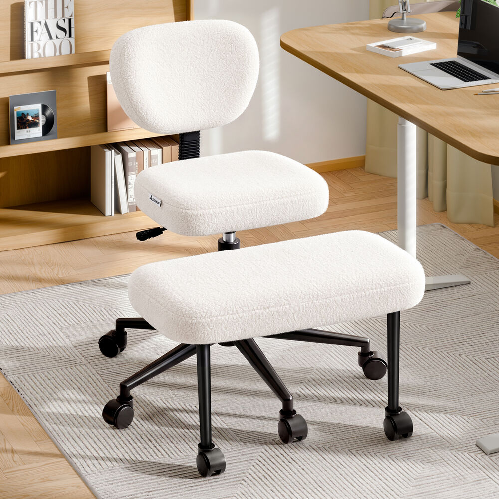 ALFORDSON Cross Legged Office Chair Kneeling Adjustable Swivel Boucle White