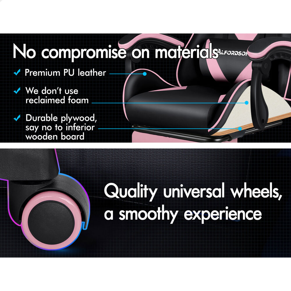 ALFORDSON® Gaming Office Chair Massage Footrest Leather Black & Pink