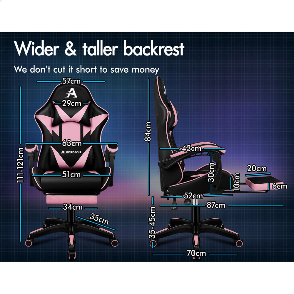 ALFORDSON® Gaming Office Chair Massage Footrest Leather Black & Pink