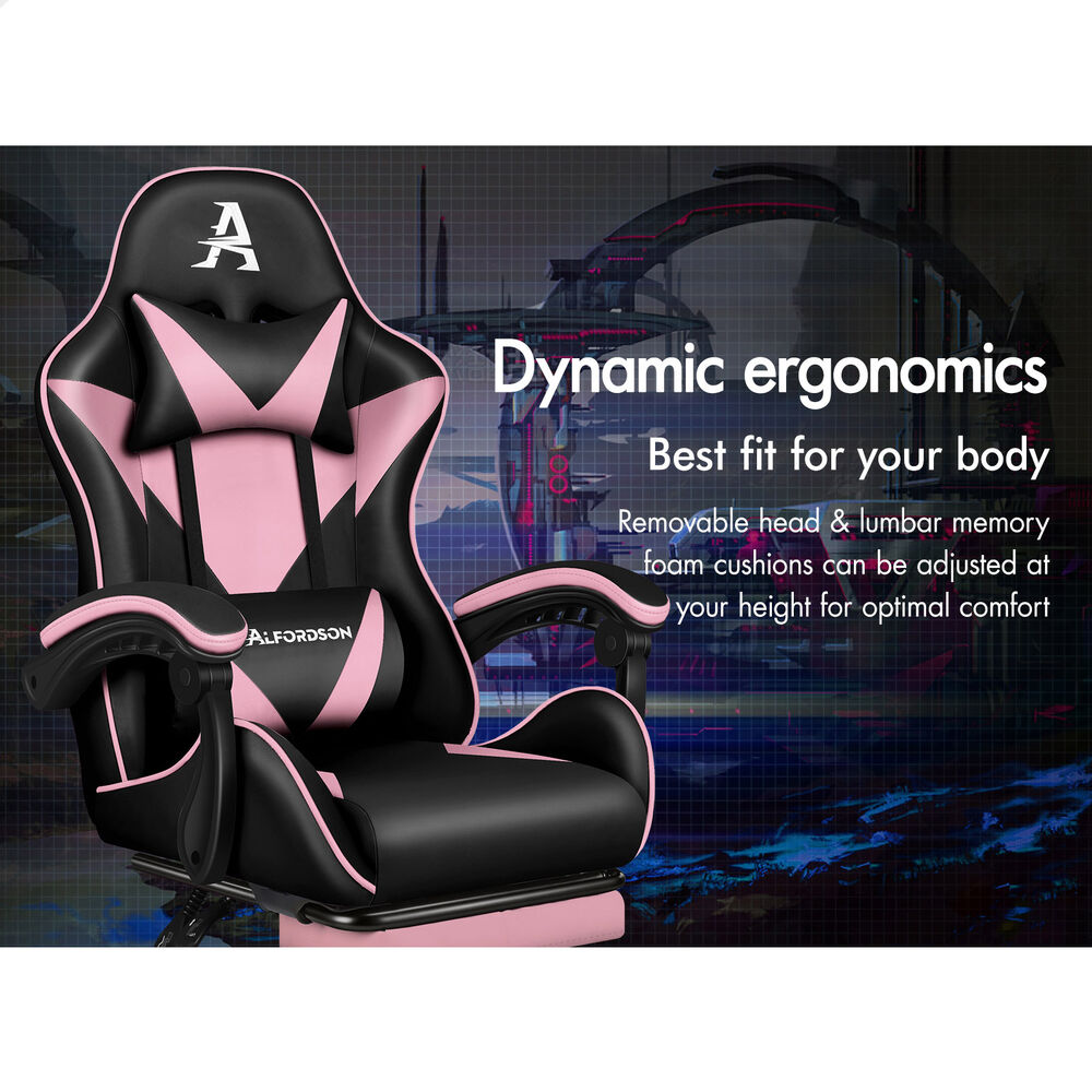 ALFORDSON® Gaming Office Chair Massage Footrest Leather Black & Pink