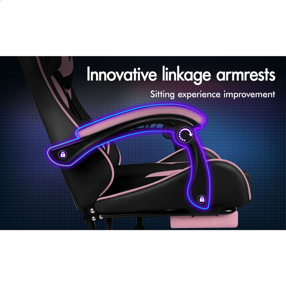 ALFORDSON® Gaming Office Chair Massage Footrest Leather Black & Pink