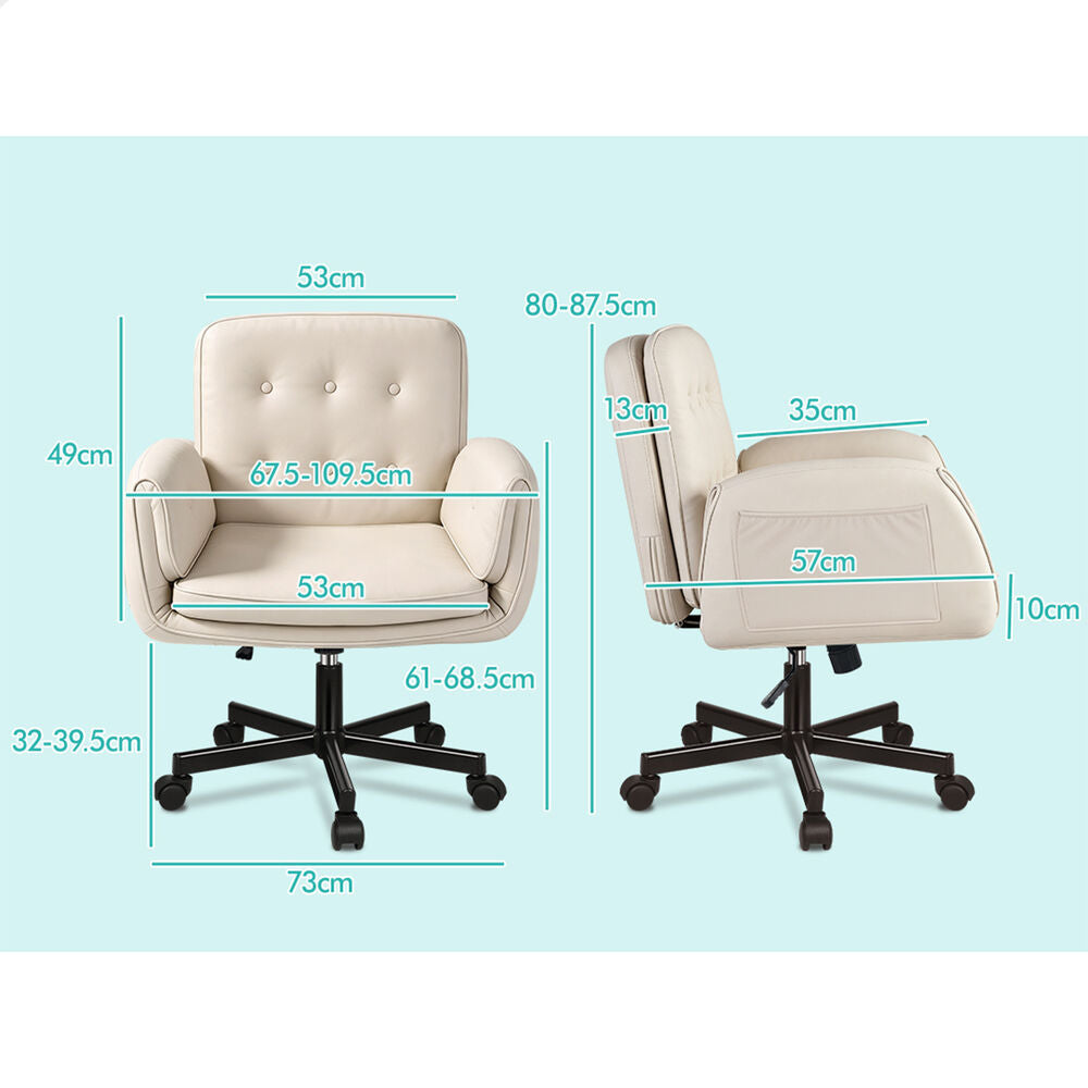 ALFORDSON Criss Cross Legged Office Chair Adjustable Armrests Leather Beige
