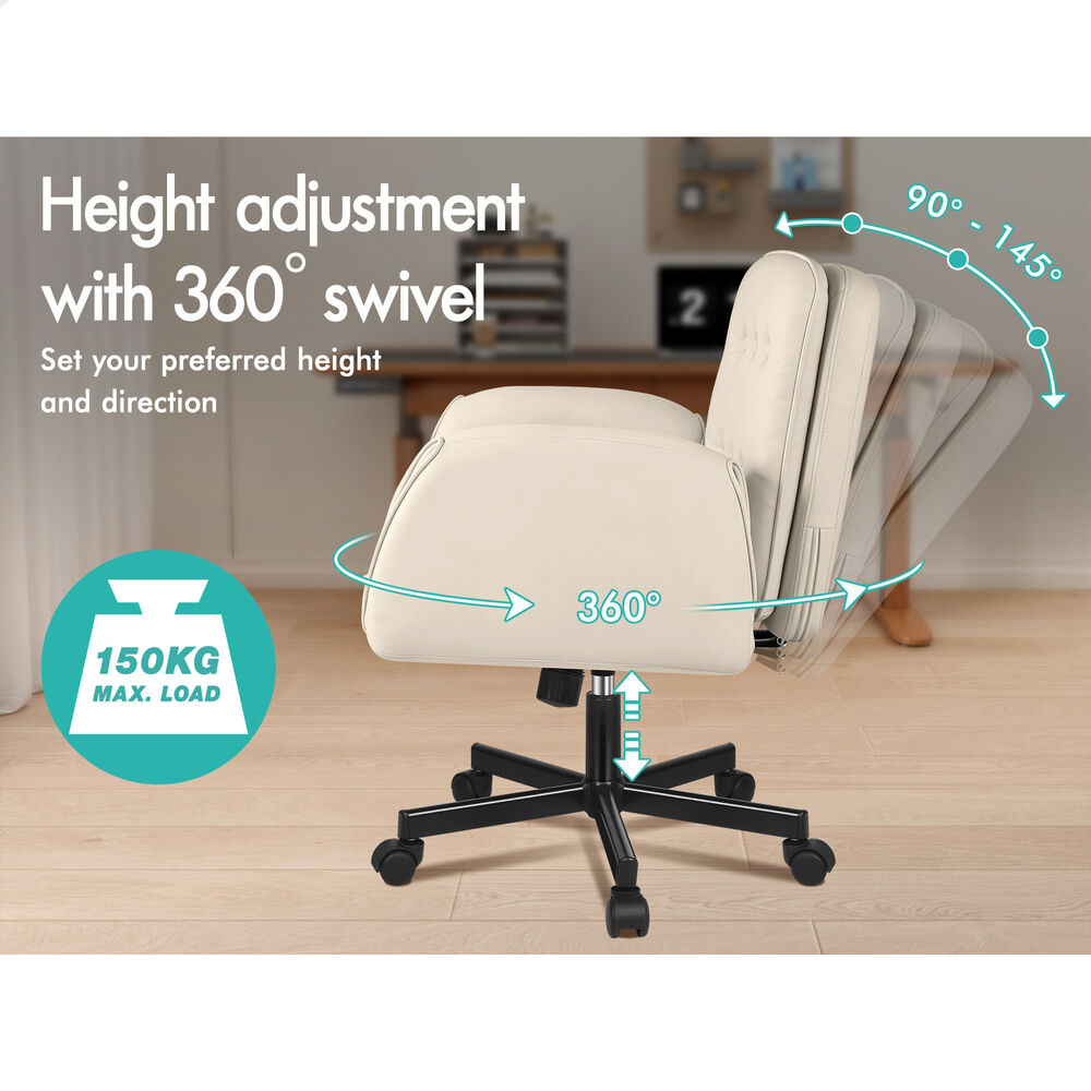 ALFORDSON Criss Cross Legged Office Chair Adjustable Armrests Leather Beige