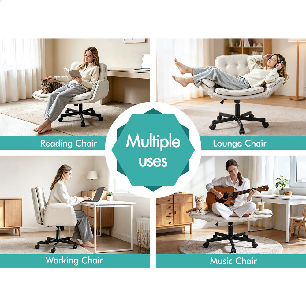 ALFORDSON Criss Cross Legged Office Chair Adjustable Armrests Leather Beige