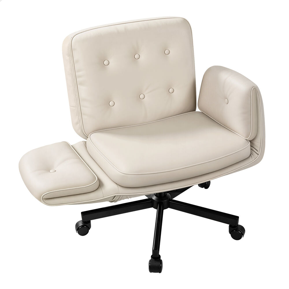 ALFORDSON Criss Cross Legged Office Chair Adjustable Armrests Leather Beige