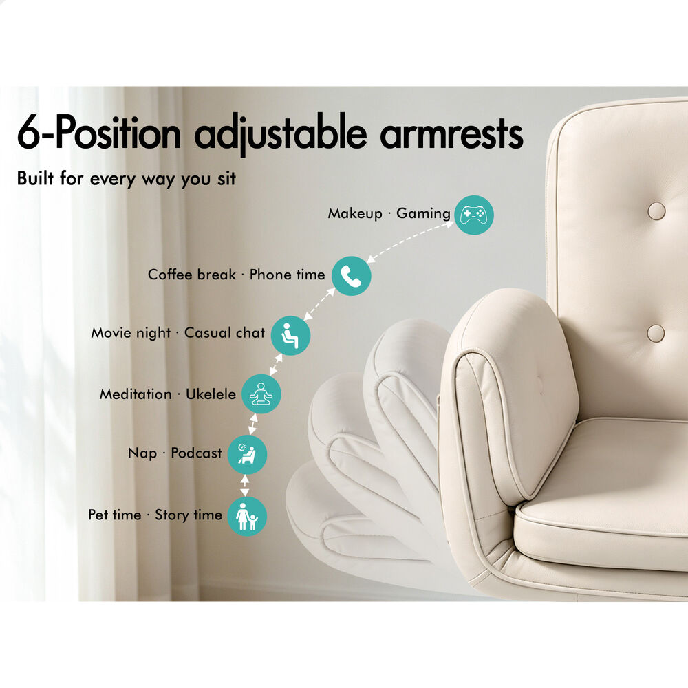 ALFORDSON Criss Cross Legged Office Chair Adjustable Armrests Leather Beige