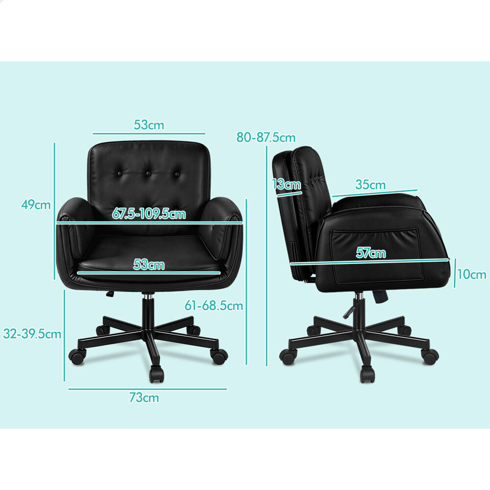 ALFORDSON Criss Cross Legged Office Chair Adjustable Armrests Leather Black