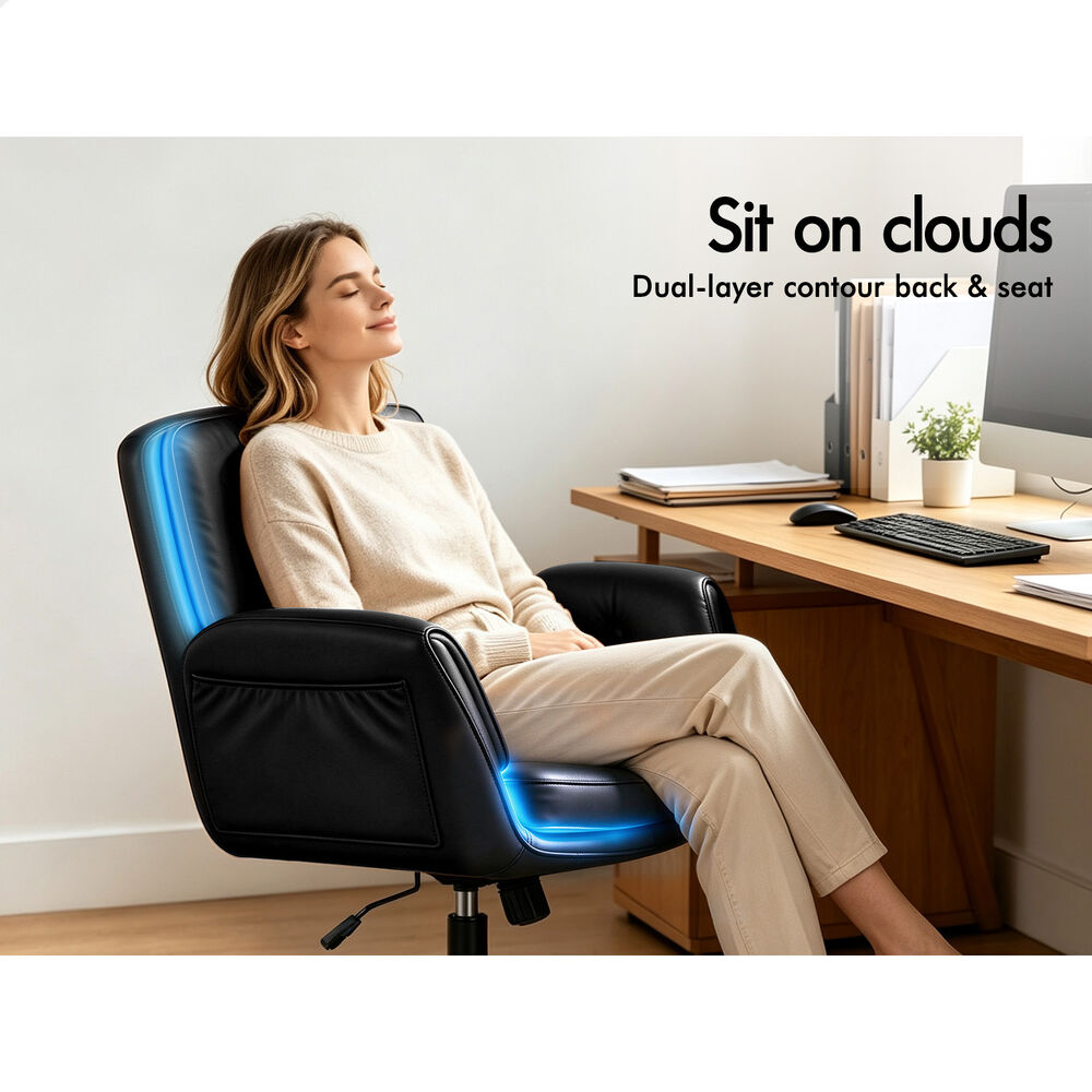 ALFORDSON Criss Cross Legged Office Chair Adjustable Armrests Leather Black