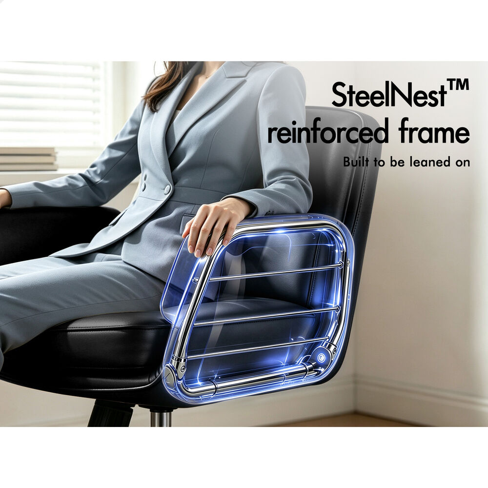 ALFORDSON Criss Cross Legged Office Chair Adjustable Armrests Leather Black