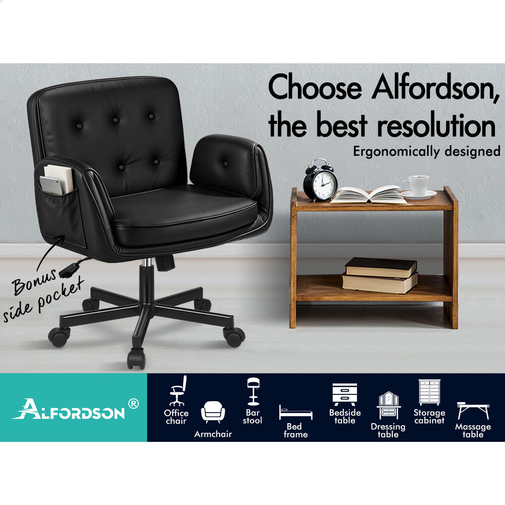 ALFORDSON Criss Cross Legged Office Chair Adjustable Armrests Leather Black