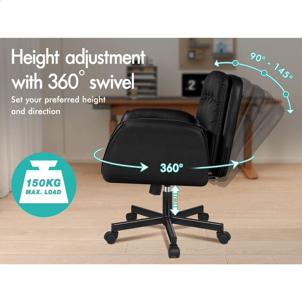 ALFORDSON Criss Cross Legged Office Chair Adjustable Armrests Leather Black