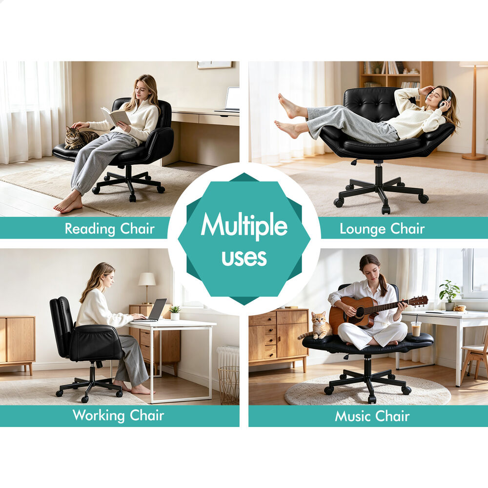 ALFORDSON Criss Cross Legged Office Chair Adjustable Armrests Leather Black