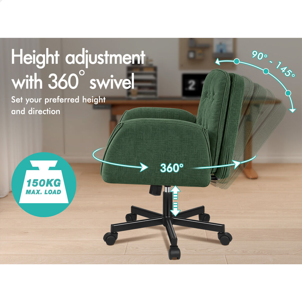ALFORDSON Criss Cross Legged Office Chair Adjustable Armrests Chenille Green