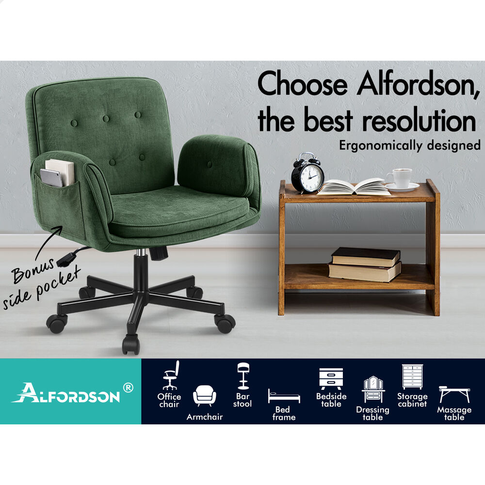 ALFORDSON Criss Cross Legged Office Chair Adjustable Armrests Chenille Green