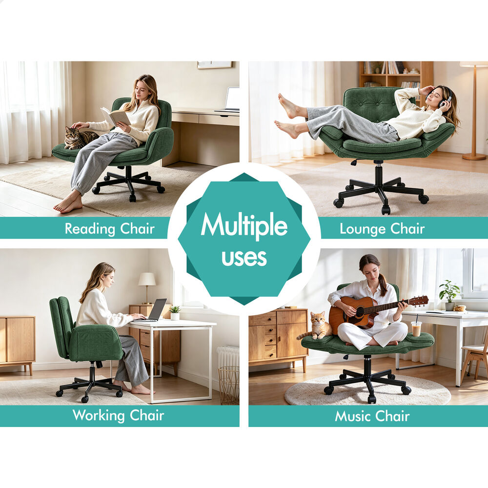 ALFORDSON Criss Cross Legged Office Chair Adjustable Armrests Chenille Green