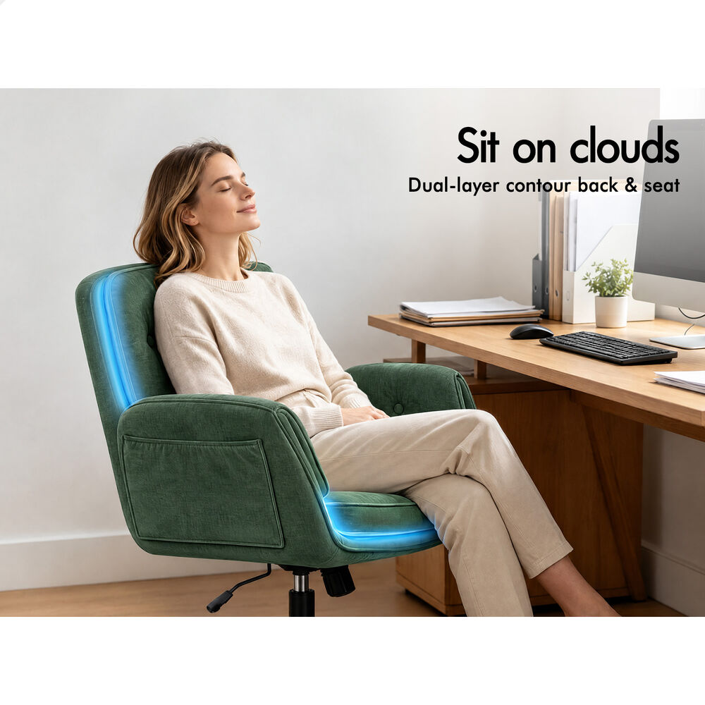 ALFORDSON Criss Cross Legged Office Chair Adjustable Armrests Chenille Green