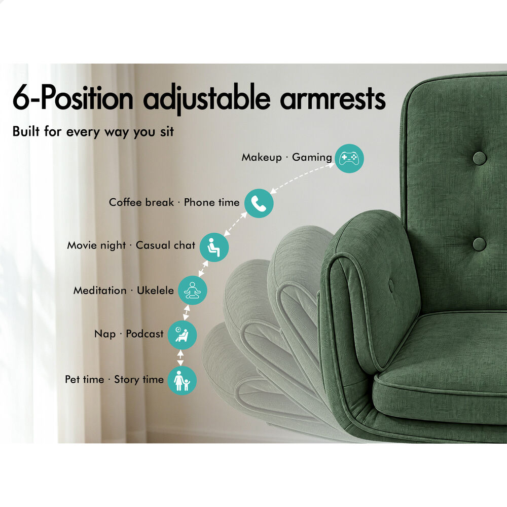 ALFORDSON Criss Cross Legged Office Chair Adjustable Armrests Chenille Green