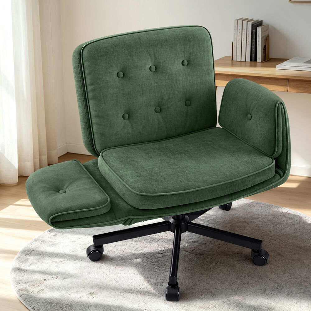 ALFORDSON Criss Cross Legged Office Chair Adjustable Armrests Chenille Green
