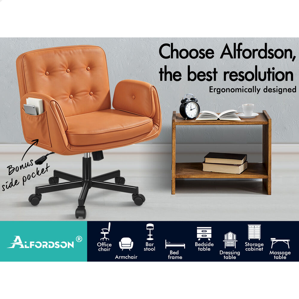 ALFORDSON Criss Cross Legged Office Chair Adjustable Armrests Leather Brown