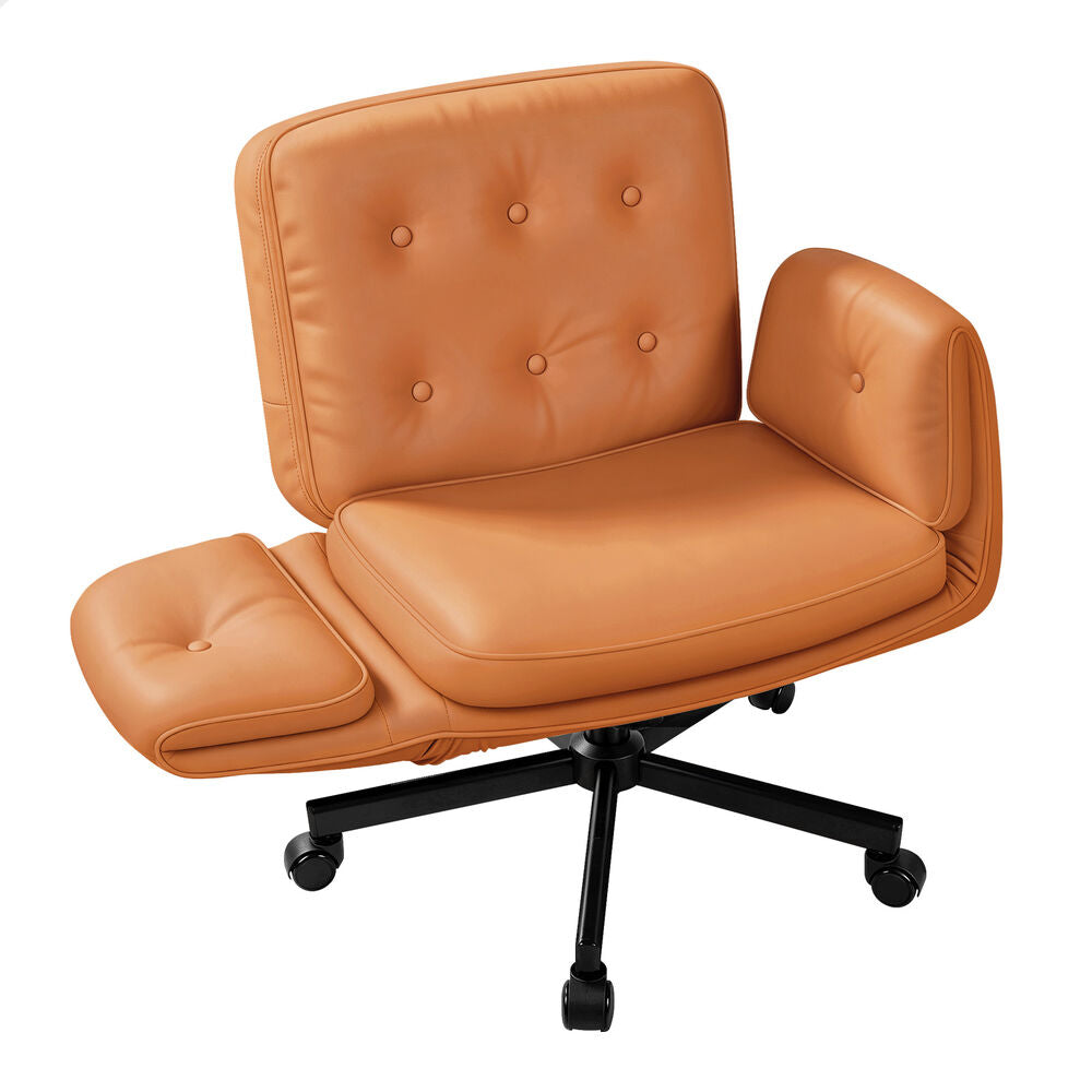 ALFORDSON Criss Cross Legged Office Chair Adjustable Armrests Leather Brown
