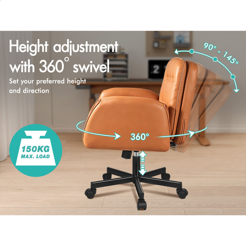 ALFORDSON Criss Cross Legged Office Chair Adjustable Armrests Leather Brown
