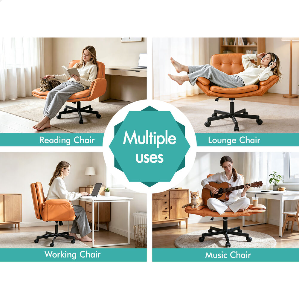 ALFORDSON Criss Cross Legged Office Chair Adjustable Armrests Leather Brown