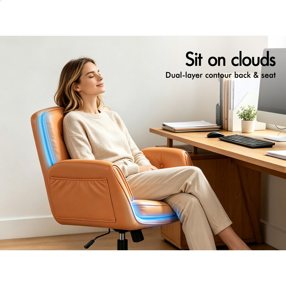 ALFORDSON Criss Cross Legged Office Chair Adjustable Armrests Leather Brown