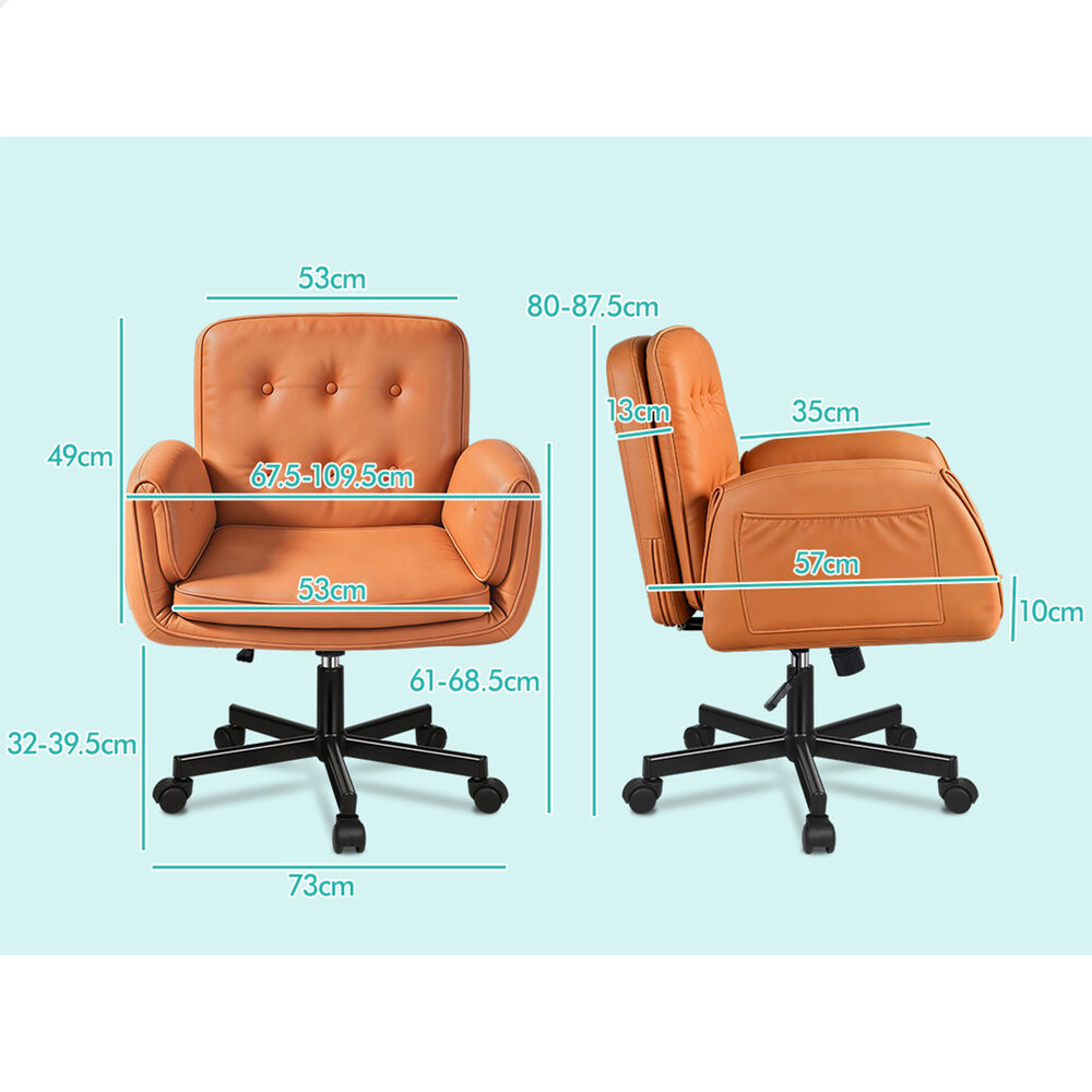 ALFORDSON Criss Cross Legged Office Chair Adjustable Armrests Leather Brown