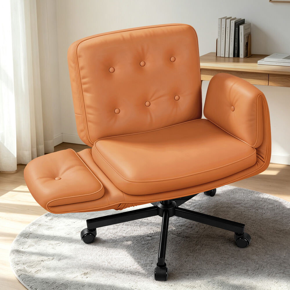 ALFORDSON Criss Cross Legged Office Chair Adjustable Armrests Leather Brown