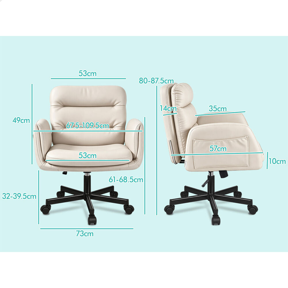 ALFORDSON Criss Cross Legged Office Chair Adjustable Armrests Leather Beige