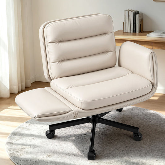 ALFORDSON Criss Cross Legged Office Chair Adjustable Armrests Leather Beige