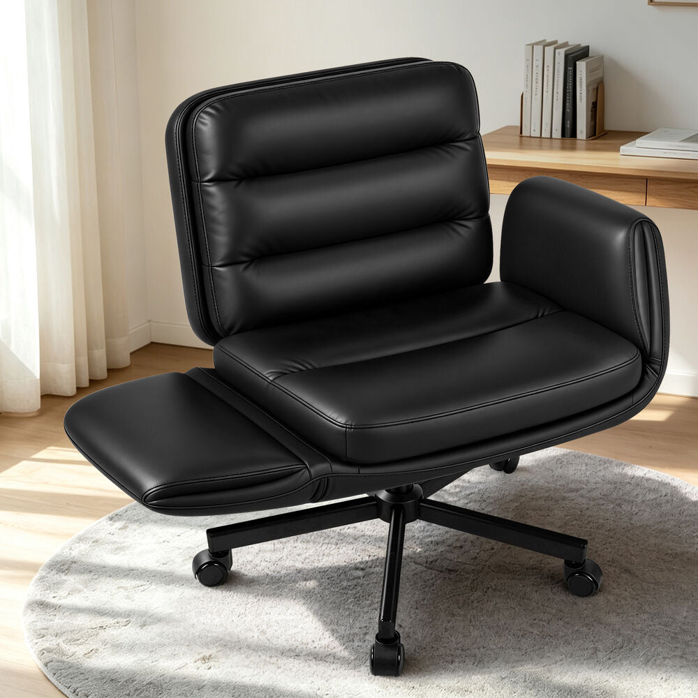 ALFORDSON Criss Cross Legged Office Chair Adjustable Armrests Leather Black