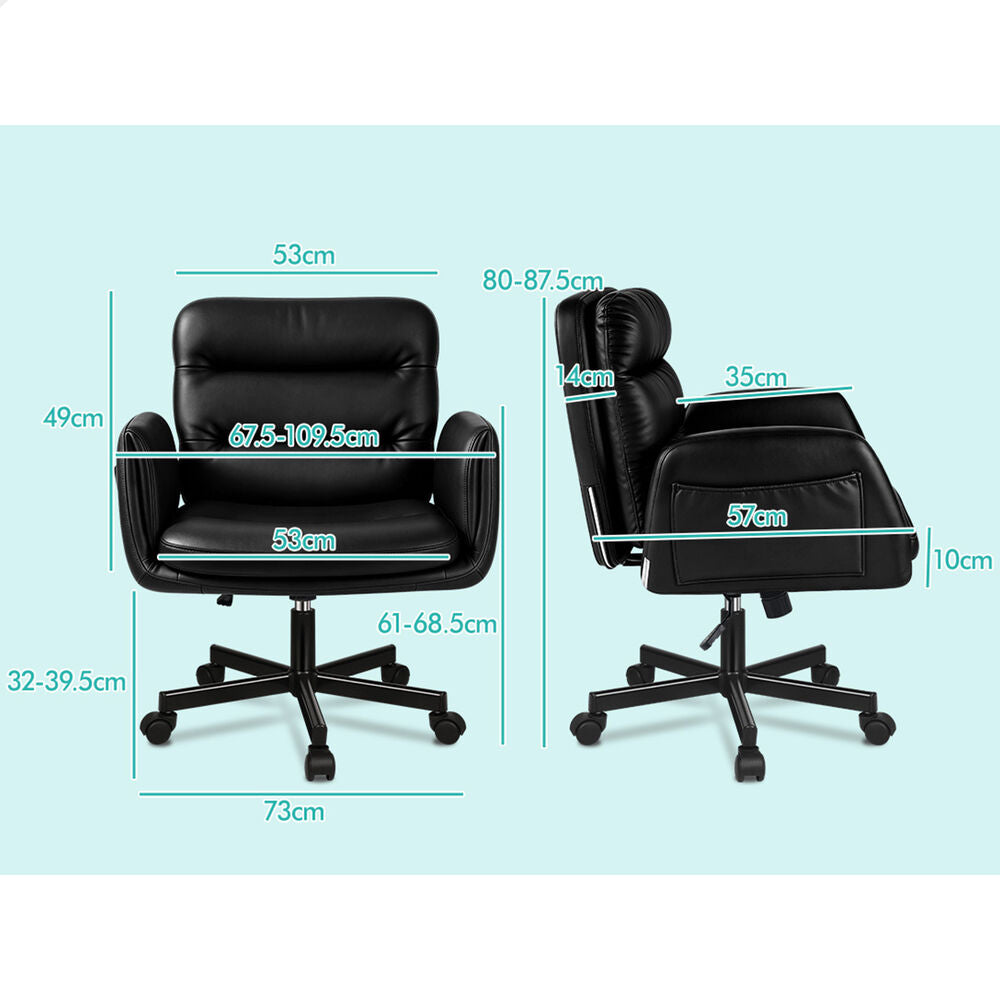 ALFORDSON Criss Cross Legged Office Chair Adjustable Armrests Leather Black