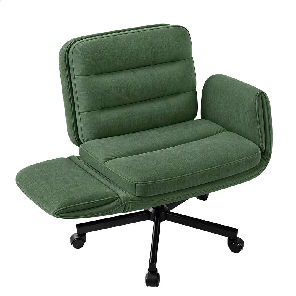 ALFORDSON Criss Cross Legged Office Chair Adjustable Armrests Chenille Green