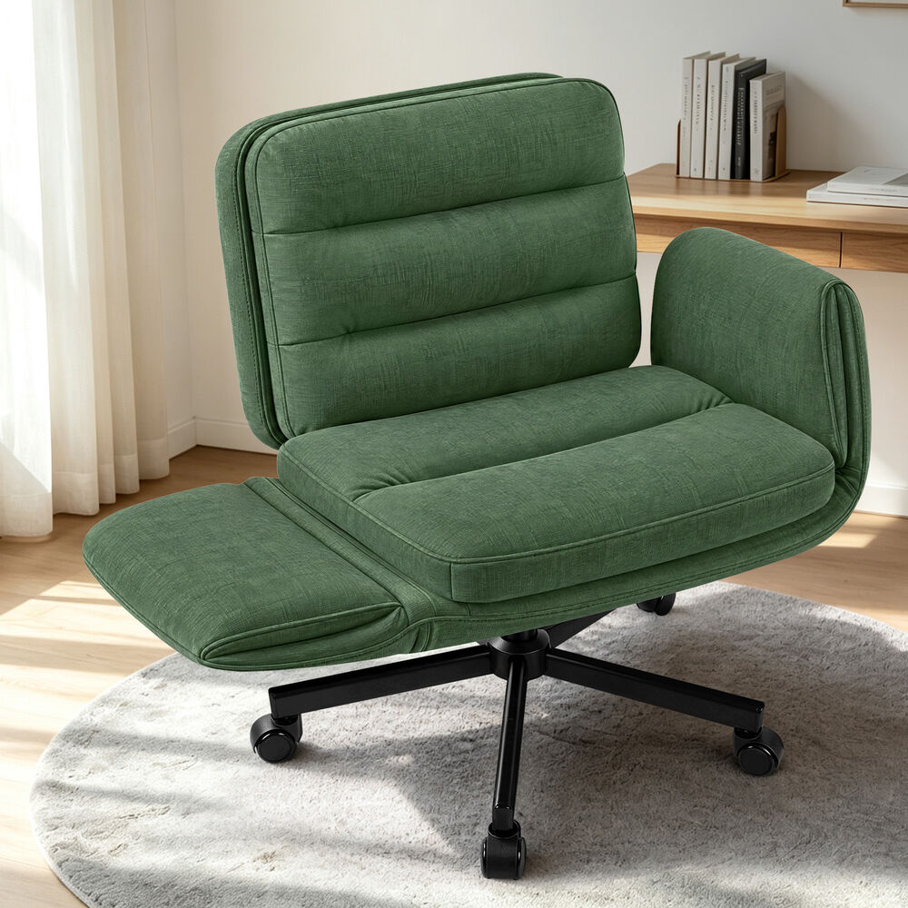 ALFORDSON Criss Cross Legged Office Chair Adjustable Armrests Chenille Green