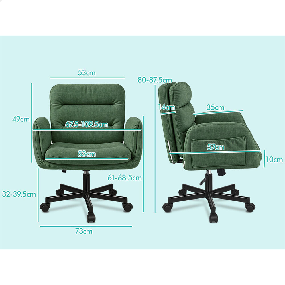 ALFORDSON Criss Cross Legged Office Chair Adjustable Armrests Chenille Green