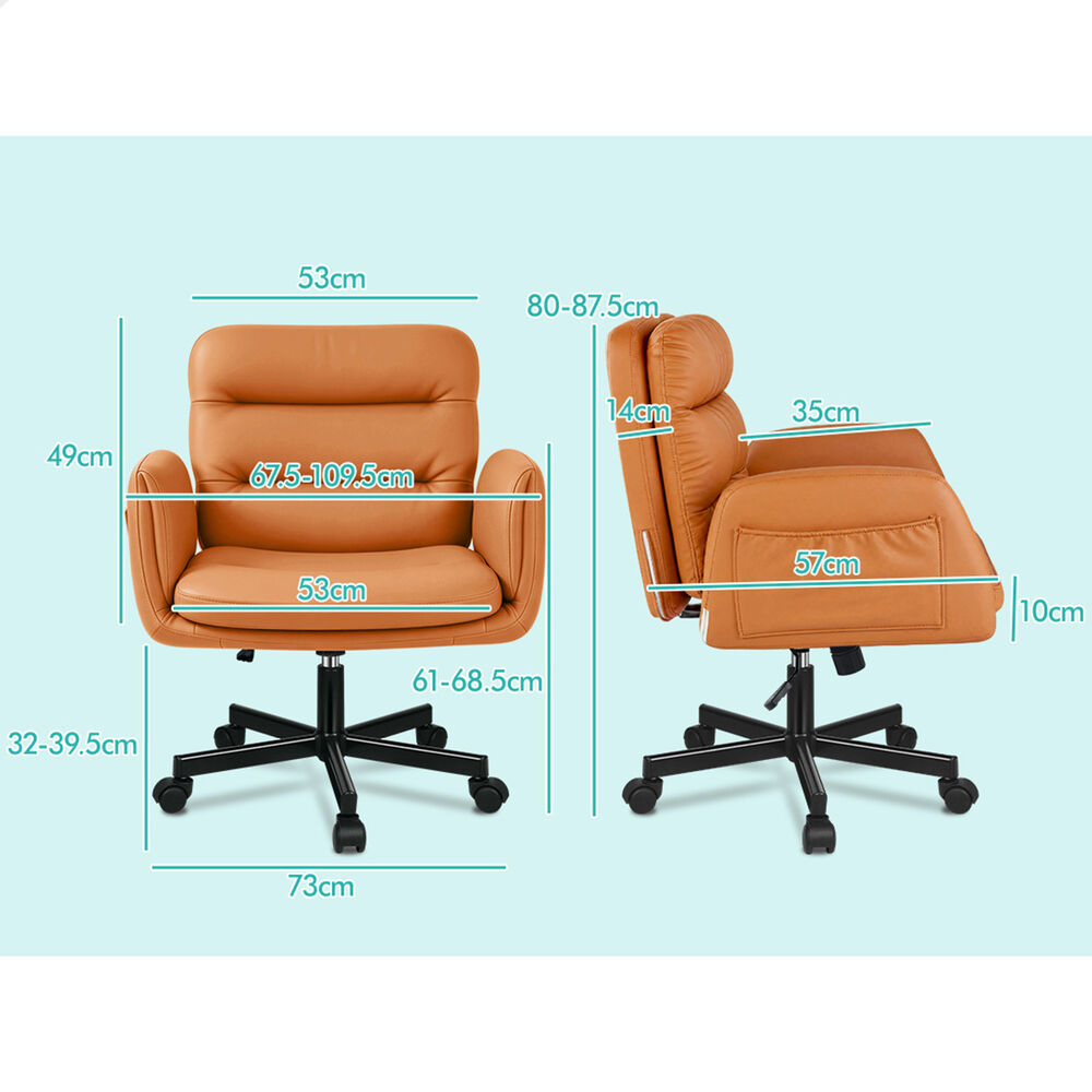 ALFORDSON Criss Cross Legged Office Chair Adjustable Armrests Leather Brown