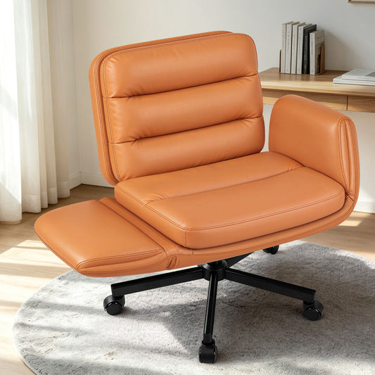 ALFORDSON Criss Cross Legged Office Chair Adjustable Armrests Leather Brown