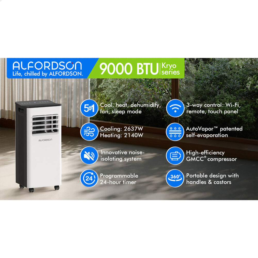 ALFORDSON Portable Air Conditioner 9000 BTU 5-in-1 WiFi Cool Heat Dehumidify Fan