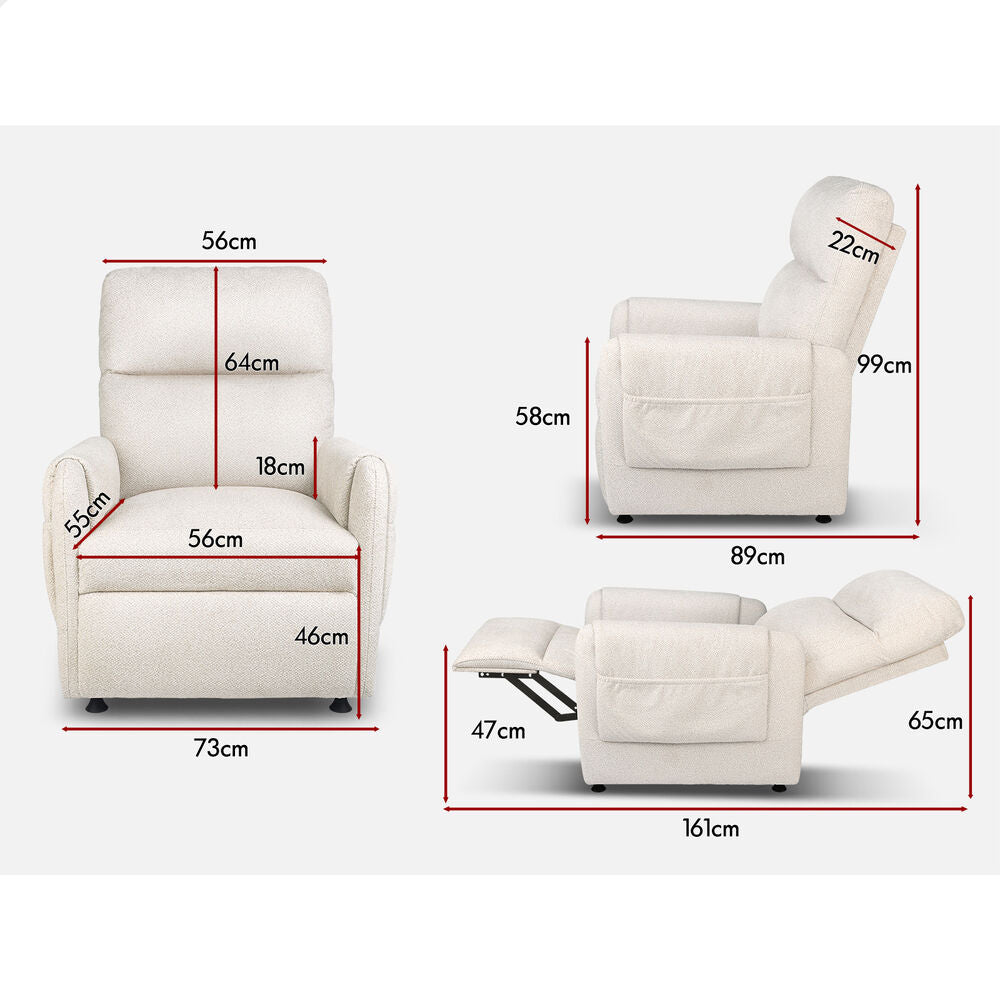 ALFORDSON Recliner Chair Electric Auto Recline Armchair Lounge Sofa Fabric Beige