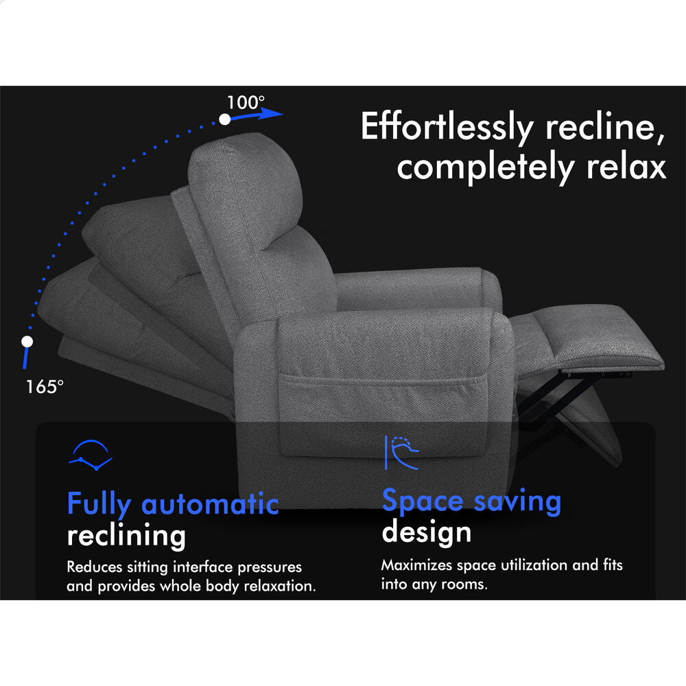 ALFORDSON Recliner Chair Electric Auto Recline Armchair Lounge Sofa Fabric Grey