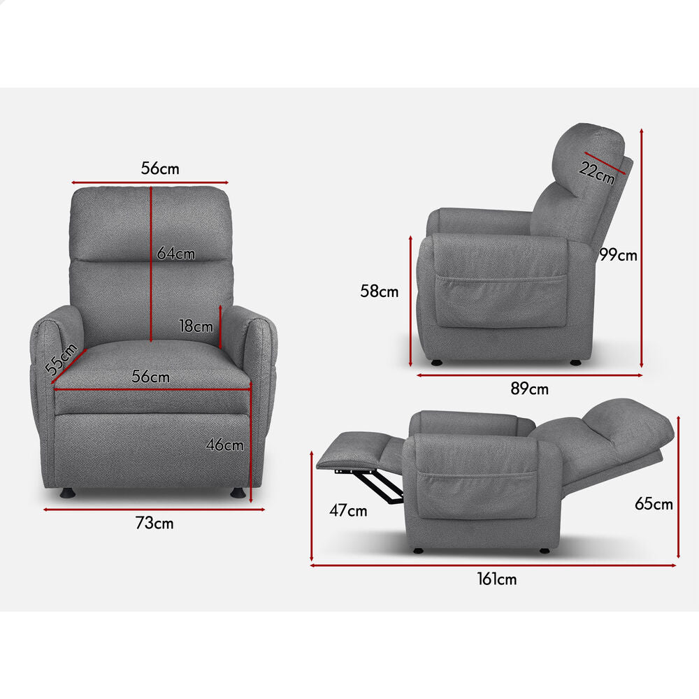ALFORDSON Recliner Chair Electric Auto Recline Armchair Lounge Sofa Fabric Grey