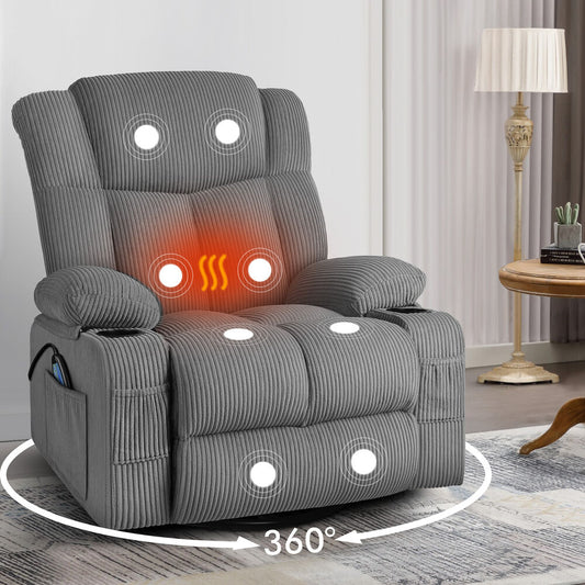 ALFORDSON Recliner Chair 360 Swivel Rocking Heated Massage Armchair Lounge Sofa