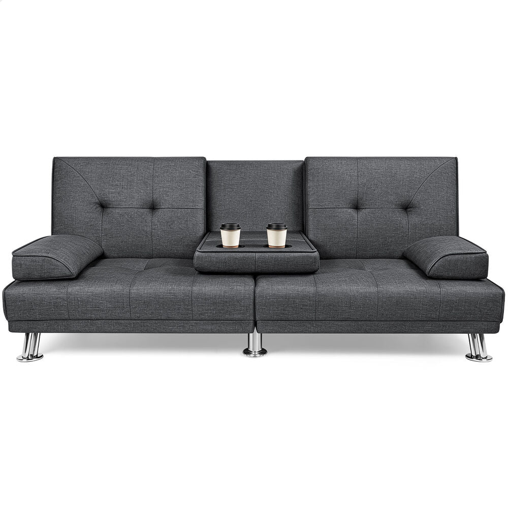 ALFORDSON Sofa Bed Lounge Convertible 3 Seater Futon Couch Cup Holder Grey