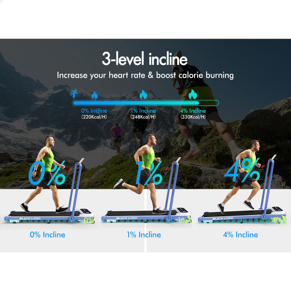 BLACK LORD Treadmill Electric Walking Pad Incline Cushioning Foldable Blue-grey
