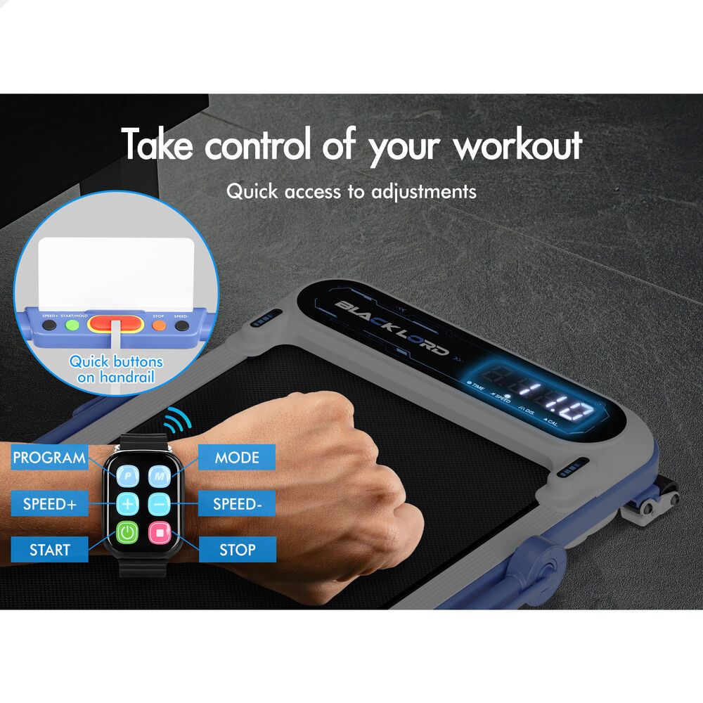 BLACK LORD Treadmill Electric Walking Pad Incline Cushioning Foldable Blue-grey