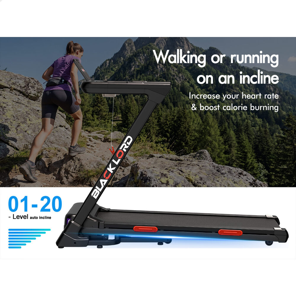 BLACK LORD Treadmill Electric 20% Auto Incline Running Machine Foldable 440mm